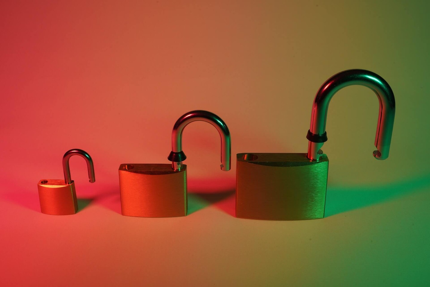 3 opened padlocks 3 opened padlocks