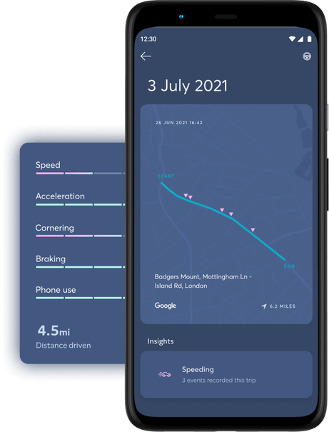 App preview on phone showing details of a recorded trip